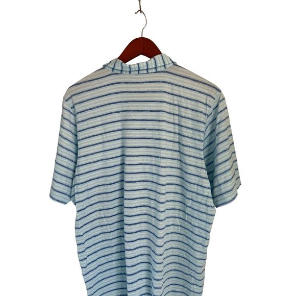 B DRADDY 100% PIMA Cotton Polo Shirt Pocket Embroidered Logo White Blue Pinstrip - Picture 8 of 10